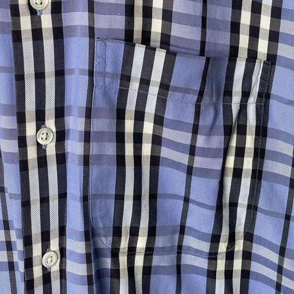 Burberry Men's Blue Plaid Nova Check Button Down Long Sleeve Shirt Size Large - Picture 9 of 15